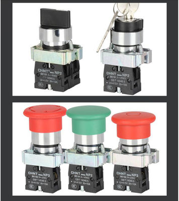 চিন্ট পুশ বাটন এনপি 2 শিল্প বৈদ্যুতিক নিয়ন্ত্রণগুলি আলোকিত ফ্লাশ হেড 24v 230v 1NO1NC